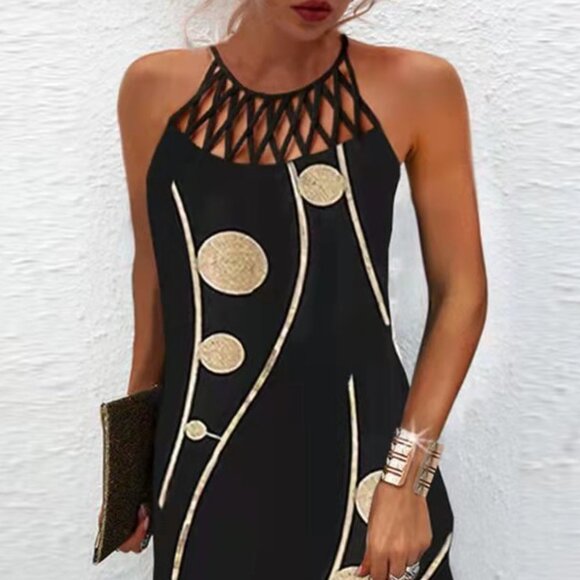 Printed Grecian Neck Mini Dress - Picture 1 of 9